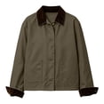 thumbnail image 4 of Perfectbot Women's Short Barn Jacket, Button Down Corduroy Collar Rolled Cuff Coat with Pockets, 4 of 8