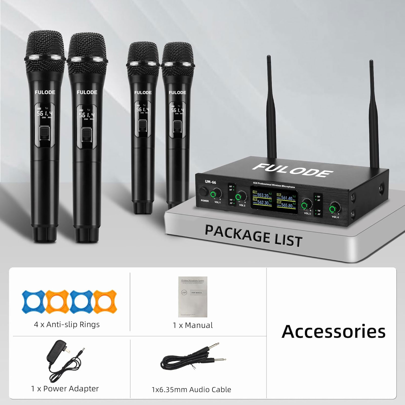 UHF Wireless Microphone Systems, 4 Channels Cordless Handheld Dynamic Karaoke Mic Set, Auto Connect 300ft Range Transmission for Singing, Karaoke, DJ Party, Church, Wedding, PA Speaker