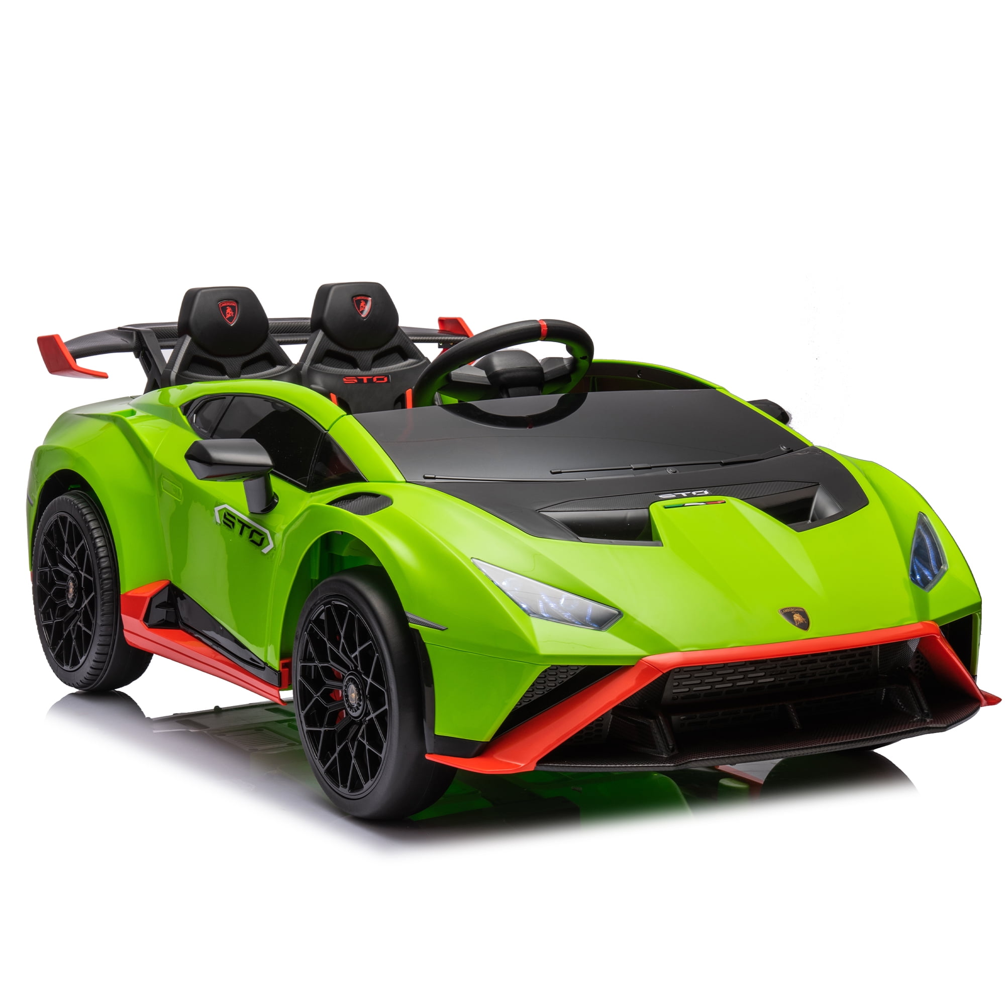 CIPACHO Kids Electric Ride On 24V Licensed Lamborghini Huracan Sto Battery Powered Drift Sports Car Toy with Parent Control, Sound System, LED Headlights, Hydraulic Doors, Green