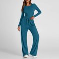 thumbnail image 5 of Ruched Blouse And Pants Set Women's Long Sleeve Solid Tops And Elastic Waist Bottoms Casual Work Outfit Two Piece Set Fashion Gifts for Women | Sopatenor,Navy XL, 5 of 9
