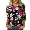 thumbnail image 1 of Birdeem Mode Femmes T-Shirt Imprimé Mi-Longueur Manches 3/4 Blouse Col Rond Hauts Décontractés, 1 of 12