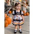 thumbnail image 3 of RUINIXCW Baby Girl Halloween Dress Pumpkin Skull Print Short Sleeves Dress Headband, 3 of 8