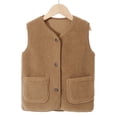 thumbnail image 2 of Splozh Girls Vest Kids Fleece Vest Lightweight Sleeveless Vest Outerwear with Pocket,Brown,5-6 Years, 2 of 5