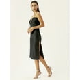thumbnail image 2 of DressBerry Women's Solid Satin Calf Length Dress Spaghetti Straps Shoulders Sleeveless High Rise Sweetheart Keyhole Neck Front Strings Single Side Slit, 2 of 8