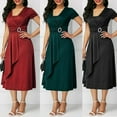 thumbnail image 4 of Dnzceghtig HEVIRGO Vestido de Fiesta A Media Pierna Ajustado con Cuello en V y Manga Corta para Mujer, Talla Grande, Negro XXL, 4 of 5
