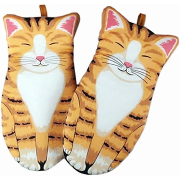 HEETLY Cute Cat Paw Oven Mitts, 1 Pair, 480°F Heat Resistant Cotton Kitchen Gloves for Baking