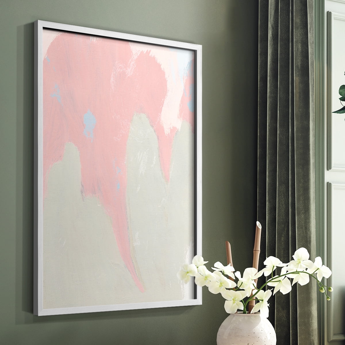 Blushing Abstract IV Framed Print in White Solid Wood Framed Print No Nail Hanging
