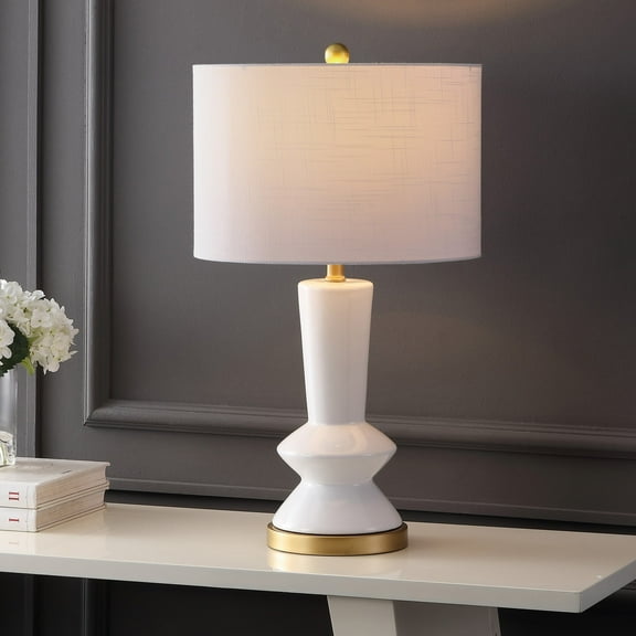 JONATHAN Y Ziggy 27" Contemporary Glam Ceramic/Iron LED Table Lamp, White/Gold Painting, JYL6607A