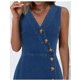thumbnail image 3 of Vestido de mezclilla con cuello en V para mujer, moda informal sin mangas, botonadura Simple, azul, largo, Verano, 3 of 4