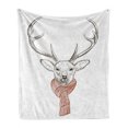 thumbnail image 1 of Antlers Soft Flannel Fleece Blanket, Illustration of a Deer Wearing Scarf Knitted Neck Wintertime Cold December, Cozy Plush for Indoor and Outdoor Use, 50" x 60", Redwood Grey White, by Ambesonne, 1 of 5