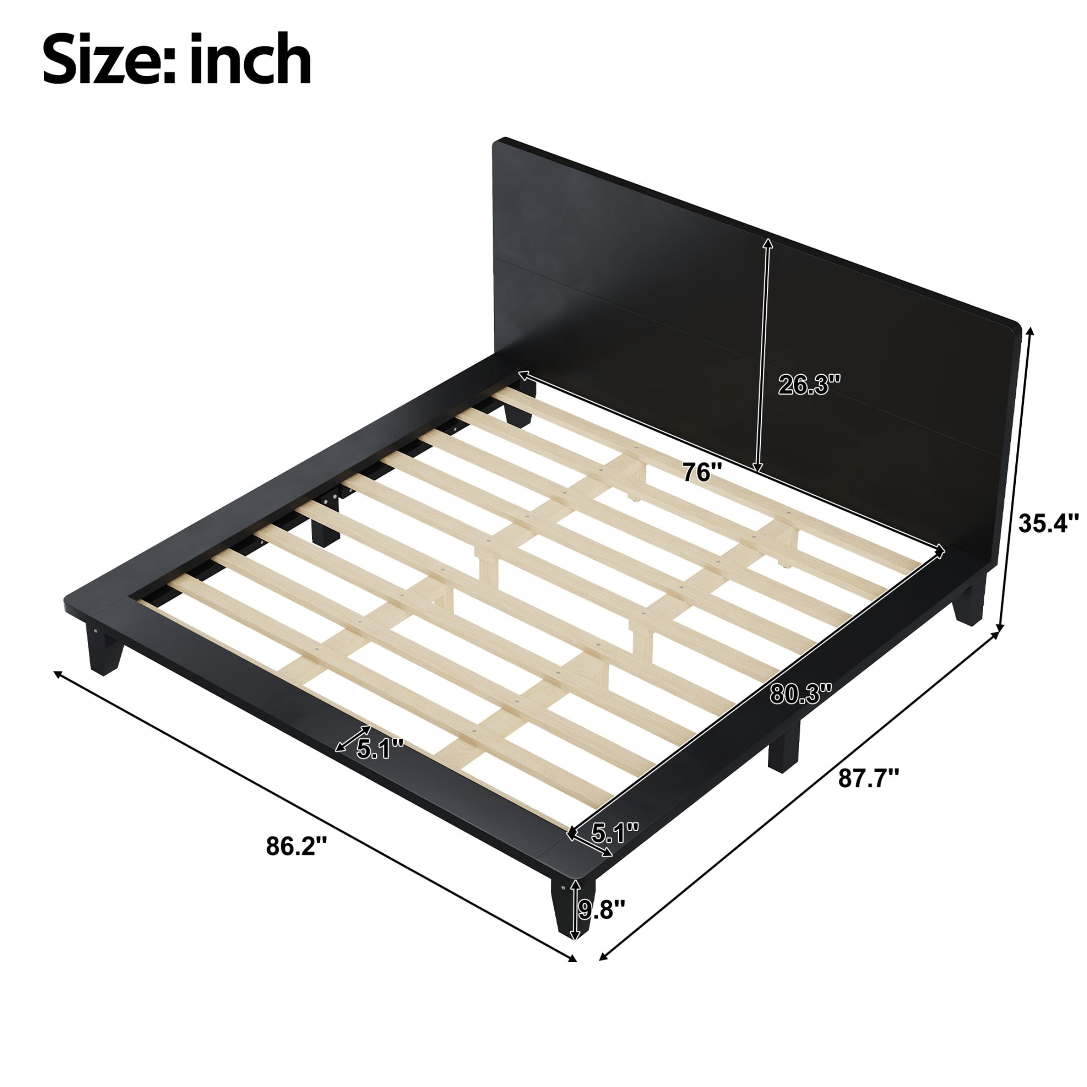 Alvantor King Bed Frame with Headboard, Platform Wood Slat Support, No Box Spring Needed, Black