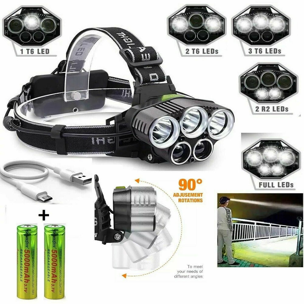 50000LM Tactical T6 LED Headlamp Flashlight Head Light Torch Lamp Rechargeable