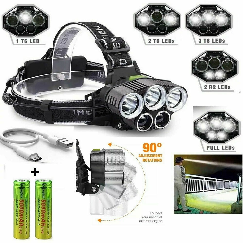 250000LM 5X T6 LED Headlamp Rechargeable Head Light Flashlight Torch