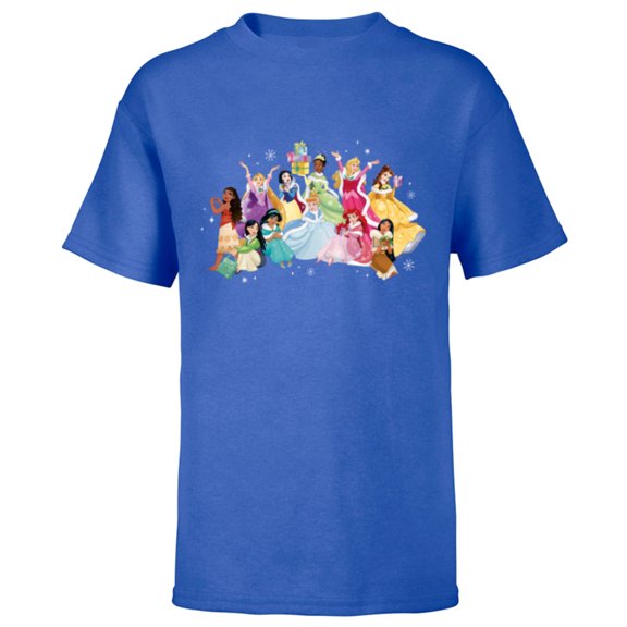 Disney Princess Sparkle Squad Winter Holiday Christmas Gifts - Short Sleeve T-Shirt for Kids - Customized-Royal