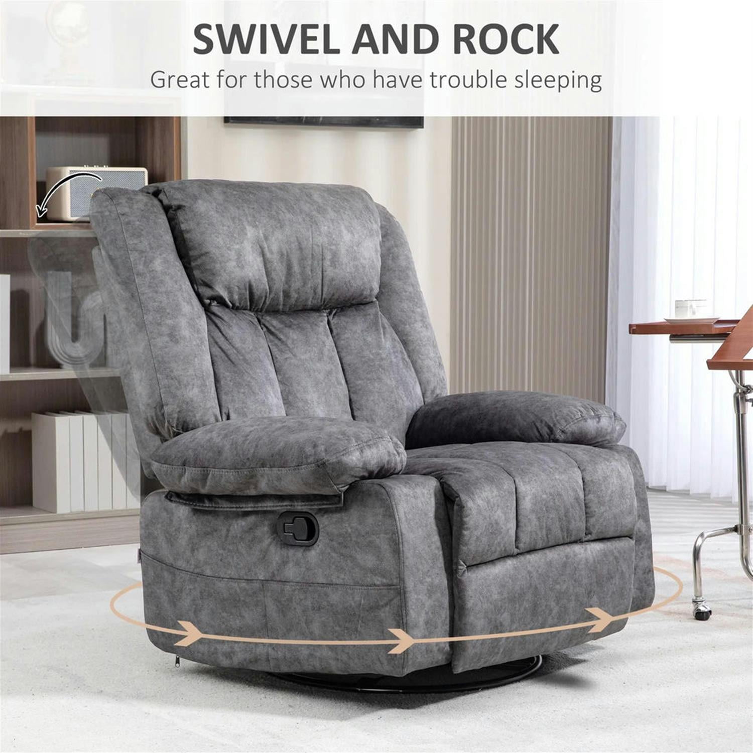 Demi Bonn 39" High-Back Swivel Recliner with Cushion, Comfortable Footrest, Fabric Rocking Chair for Living Room, Gray
