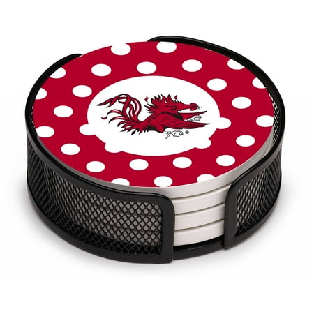 Stoneware Drink Coasters Stoneware Drink Coaster Set with Holder Included, University of South Carolina Dots ()