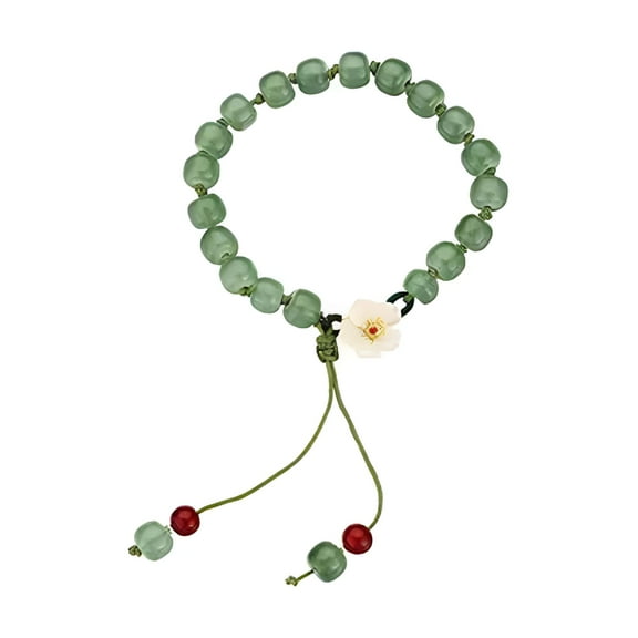 DESIGNICE Peach Flower Jade Bracelets for Women and Girls,Chinese Fashion Beads Charm Bracelet
