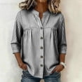 thumbnail image 6 of ShomPort V Neck Blouse for Women Loose 3/4 Sleeve Flowy Cotton Linen Casual Button down Tops, 6 of 7