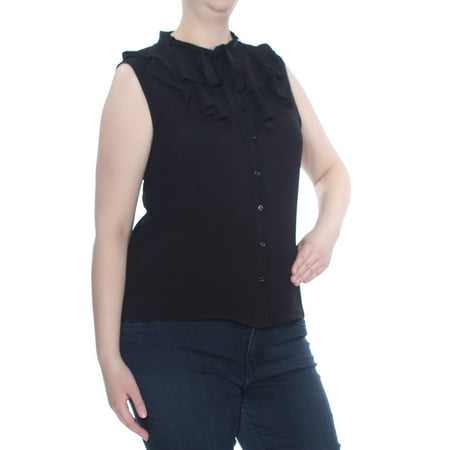 CECE - CECE Womens Black Ruffled Sleeveless Tie Neck Blouse Top Size