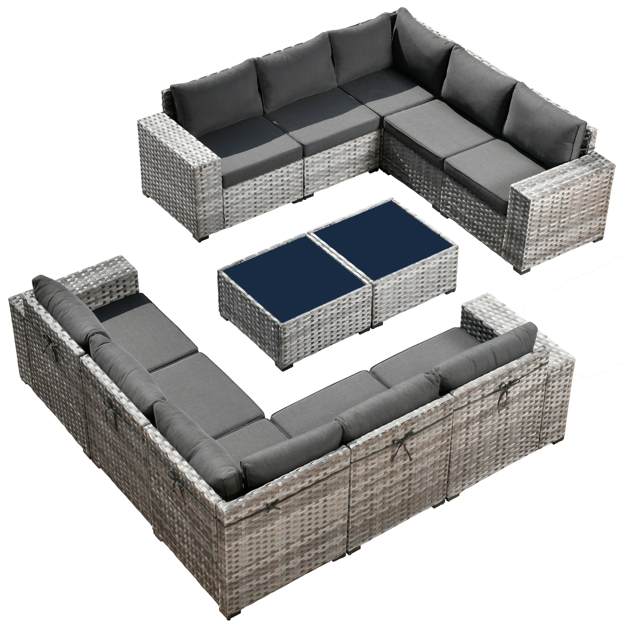 Ovios 12 Pieces Outdoor Furniture All Weather Wicker Patio Conversation Sectional Sofa Set with Side Table for Garden Backyard