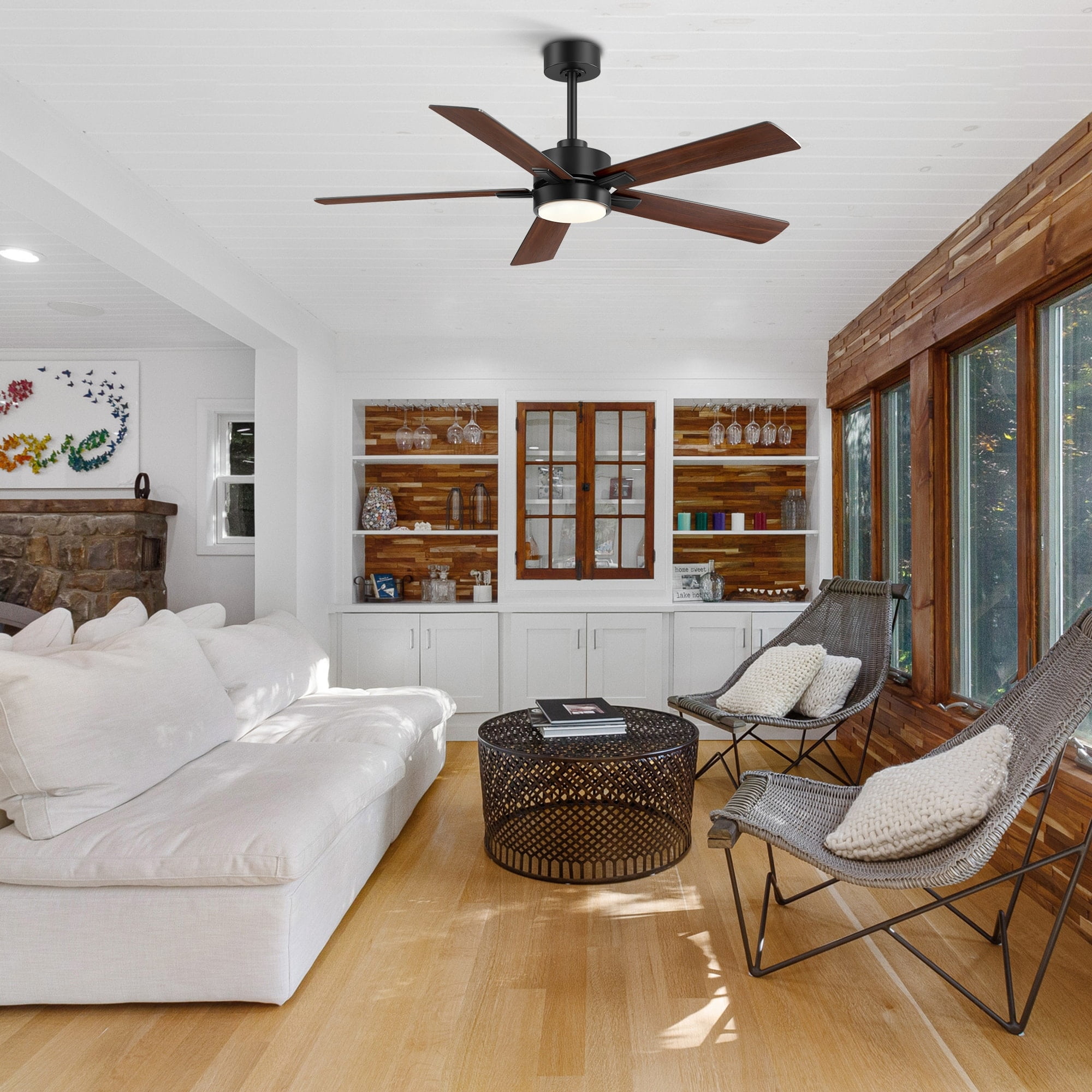 Breezary 52-IN LED Ceiling Fan with Light Kit and Remote- 5 Blade Black Walnut