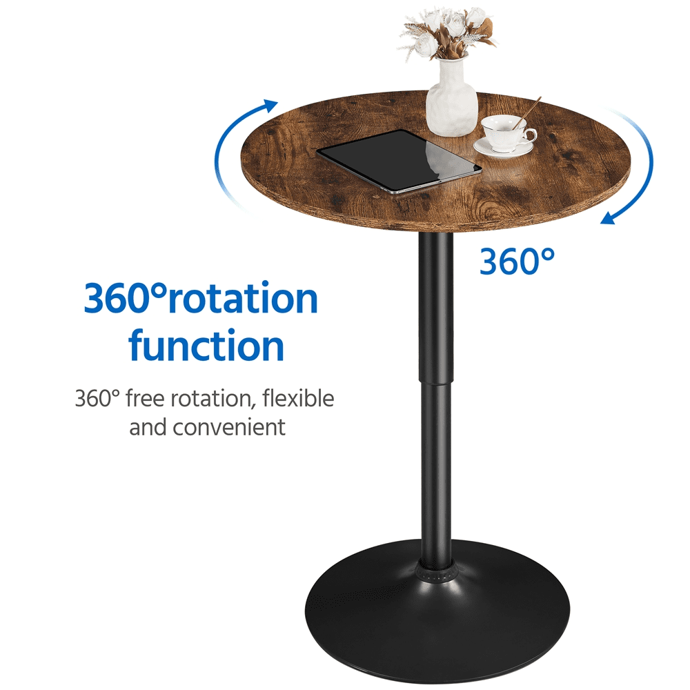 Alden Design Adjustable Round Pub Table 360° Swivel Tabletop for Bistro Home Bar, Rustic Brown