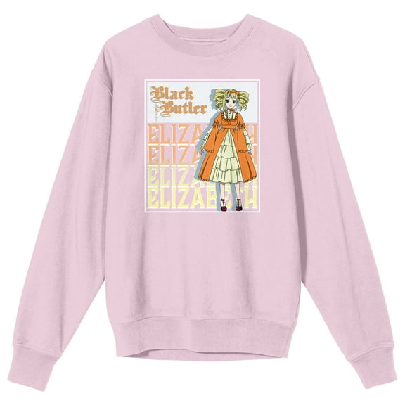 Black Butler Elizabeth Repeat Text Crew Neck Long Sleeve Cradle Pink Adult Sweatshirt-Medium