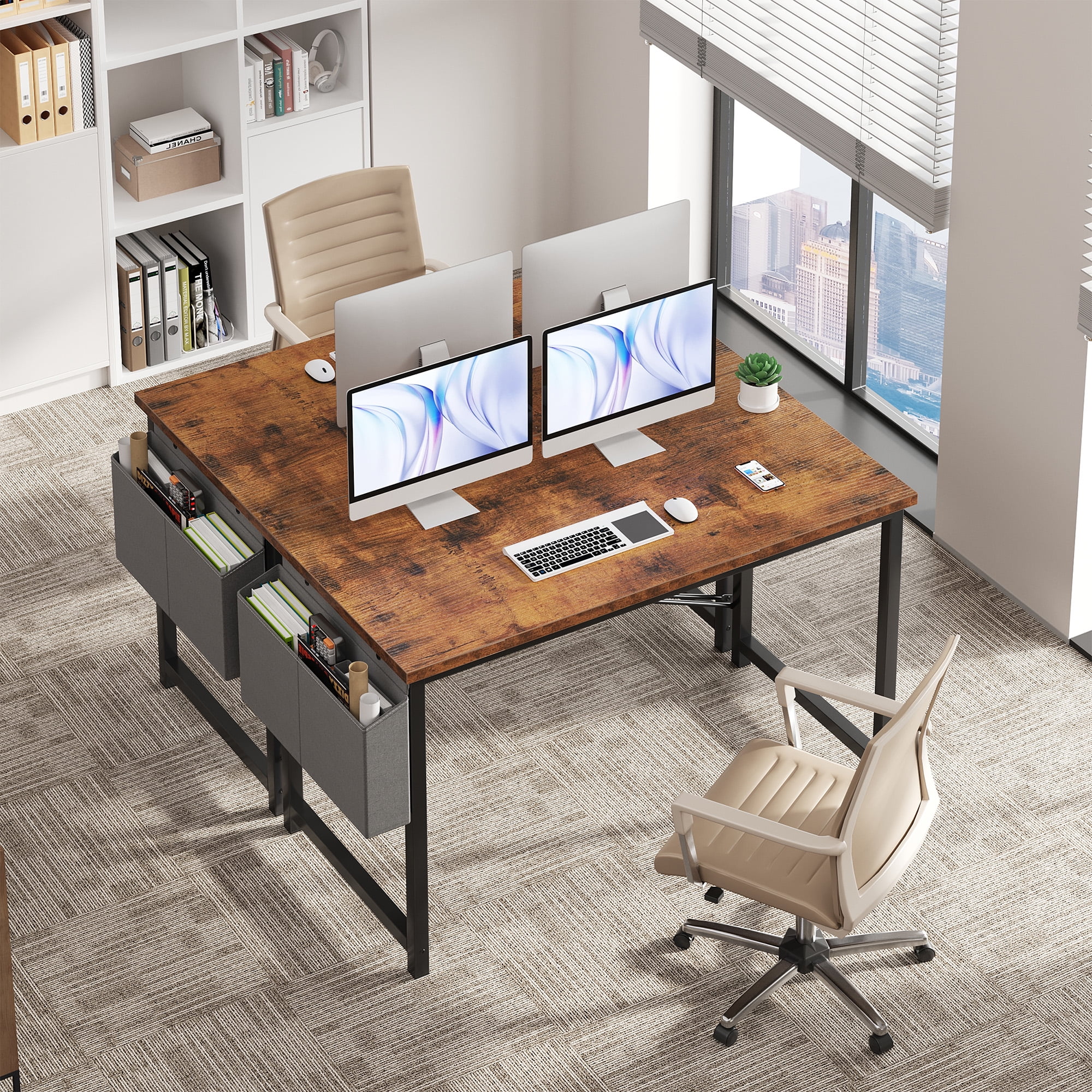 Gianna 47" Computer Desk with Metal Frame, Waterproof Surface and Storage Bag – Perfect for Office Use, Rust Brown