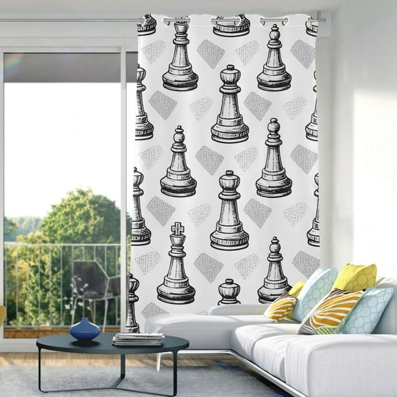 Blackout Curtains Window Curtain for Bedroom Living Room 1 Panel 82"x42" Hand Drawn Chess Pieces