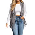 thumbnail image 2 of IUYRTFE Women's Western Fringe Sleeveless Vest Open Front Suede Cardigan with Long Fringe Trim, 2 of 9