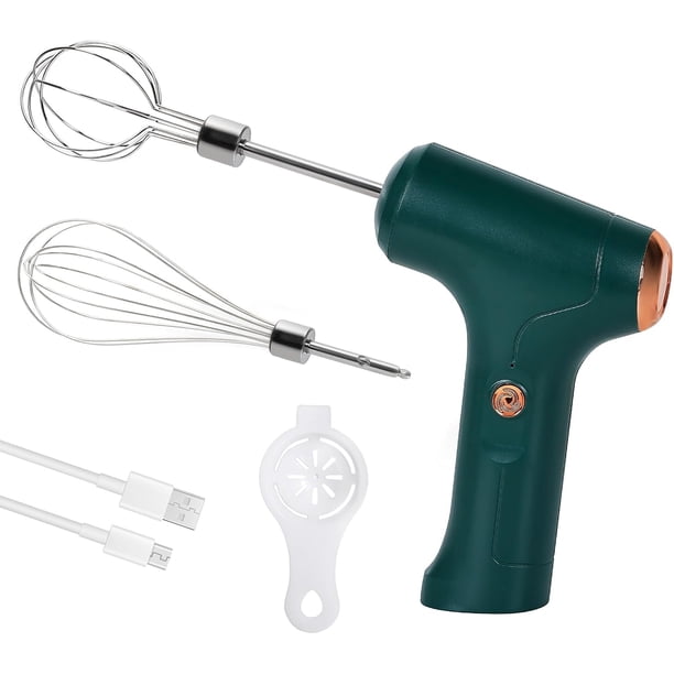 Batidora de mano inalámbrica, batidora eléctrica de mano con 3 modos de velocidad, batidora de huevos de mano con 2 batidores desmontables (blanca)