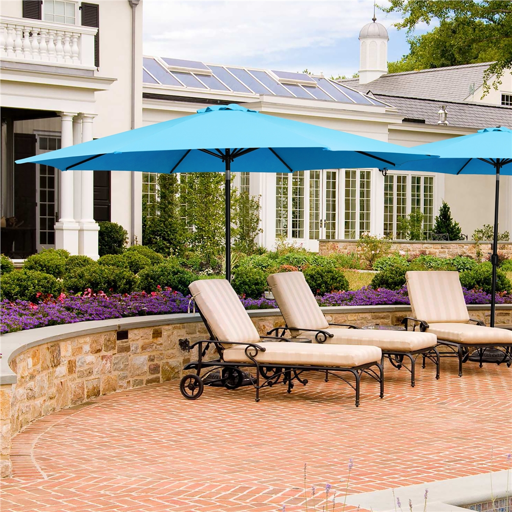 Alden Design 11 Foot Patio Umbrella with Crank and Push Button to Tilt, Sky Blue