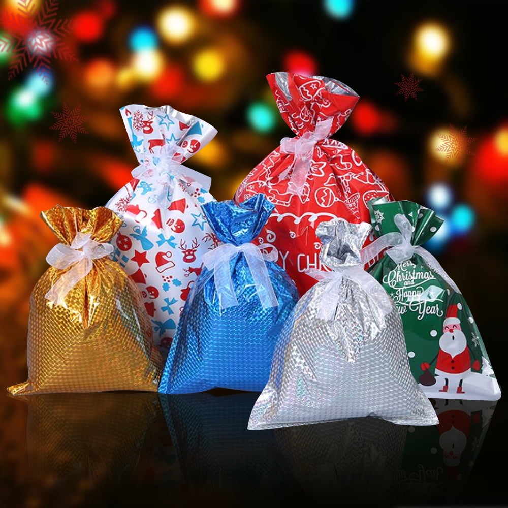 30PCS Christmas Drawstring Gift Bags Set Assorted Sizes Gift Drawstring Wrapping Xmas Goody Bags