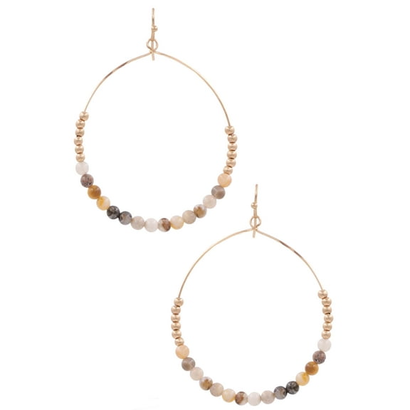 Gold Beaded Hoop Drop Earrings