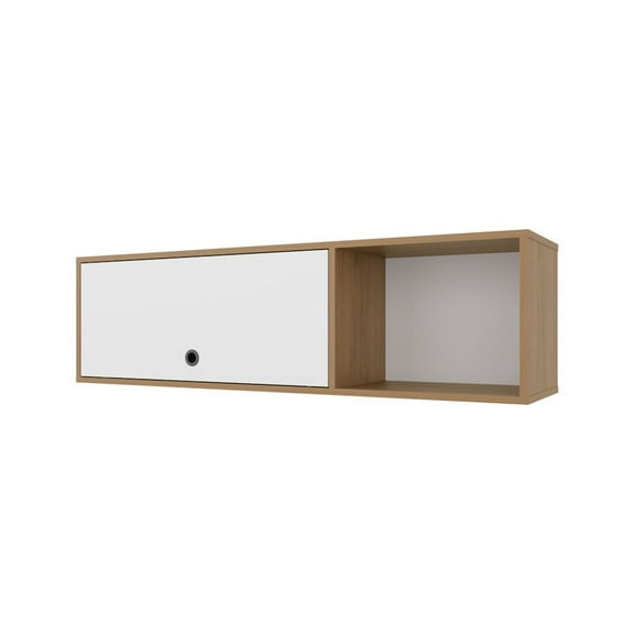 Fm Furniture Wall-Mounted Cabinet with Lift-Up Door, Open Compartments, Natural Oak and White