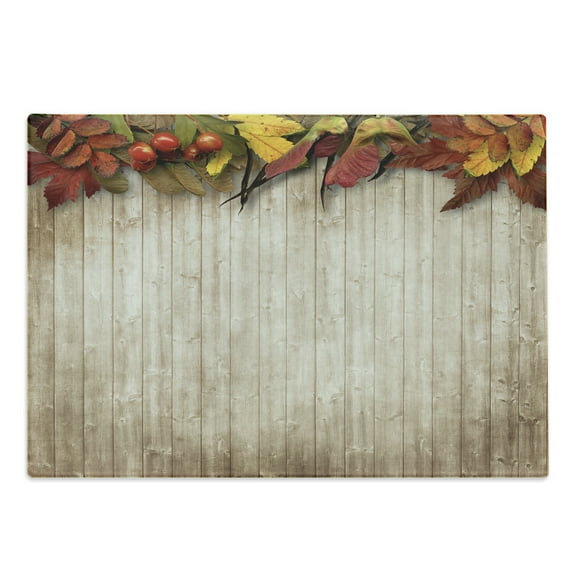 Fall Cutting Board, Autumn Leaves and Berries Border on Vintage Wooden Background Botanical Vivid Print, Decorative Tempered Glass Cutting and Serving Board, Large Size, Multicolor, by Ambesonne
