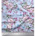 thumbnail image 1 of Soimoi Green polyester Crepe Fabric Insect,Leaves & Pink Floral Print Sewing Fabric BTY 42 Inch Wide, 1 of 1