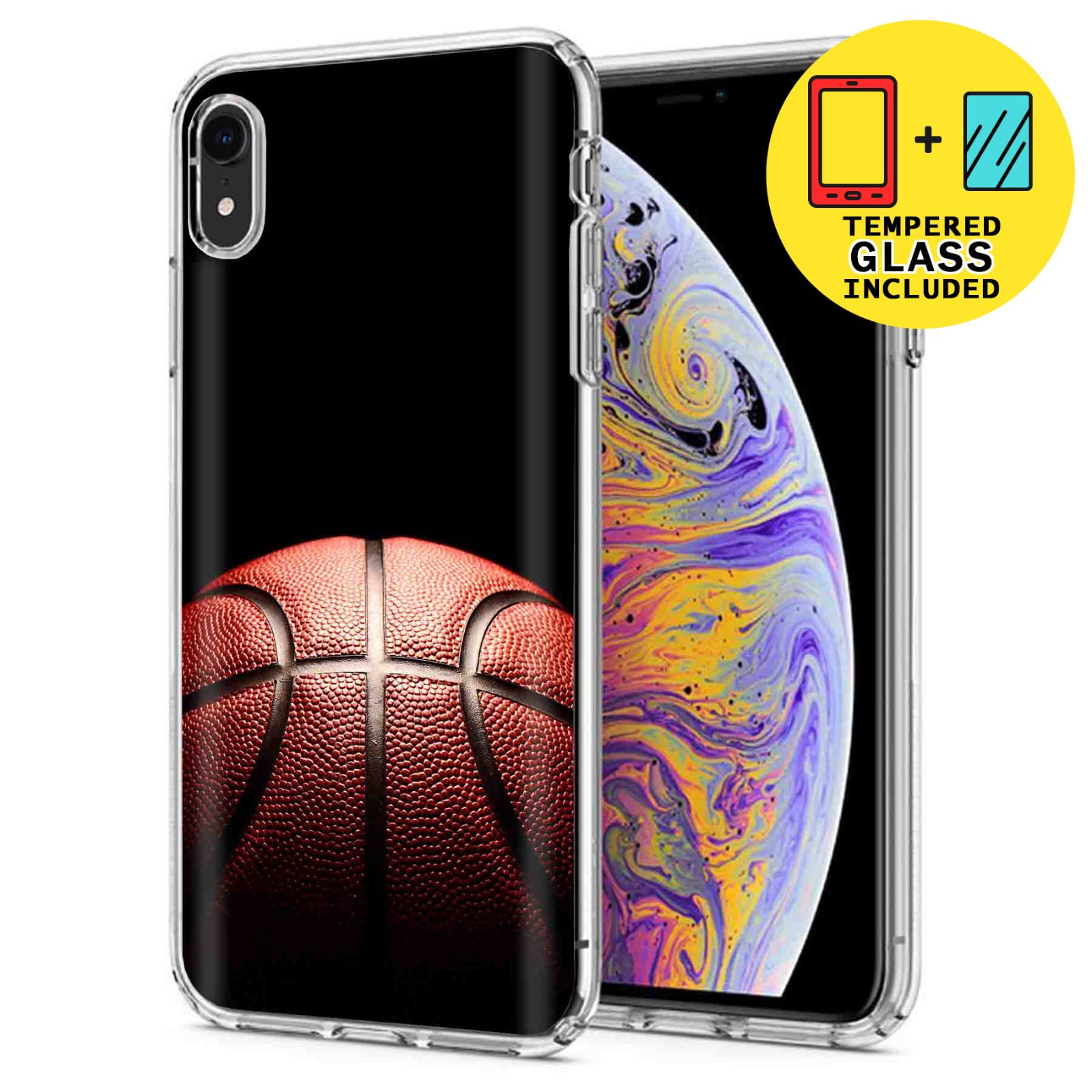 Clear TPU Phone Case for Apple iPhone XR,One Basketball,Temper Glass