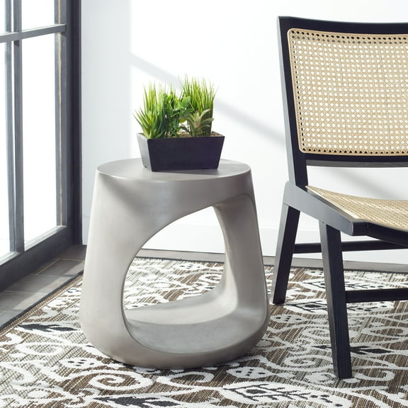 SAFAVIEH Vikki Outdoor Patio Concrete Accent Stool, Dark Grey