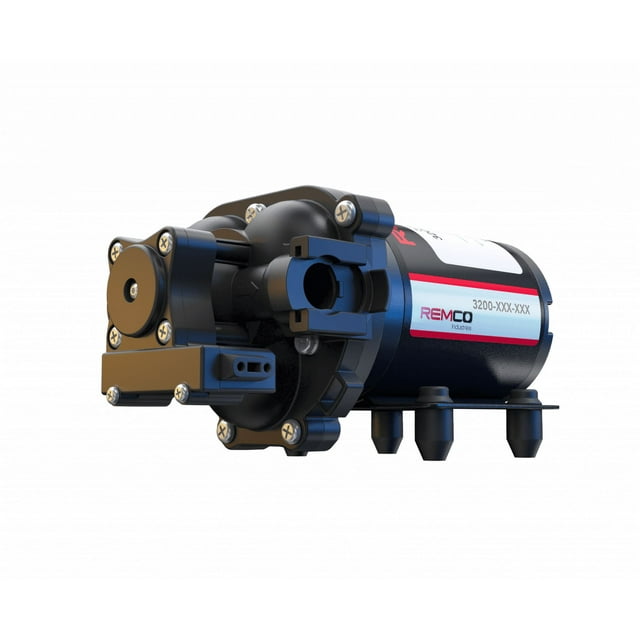 Remco Fresh Water Pump 90-3214-1C4-82LSB Power RV 3200 Series; 3.2 Gallons Per Minute; 45 PSI; On Demand Pressure Switch; 12 Volt DC; 3/4 Inch Quick Attach Ports; With Fittings And Filter