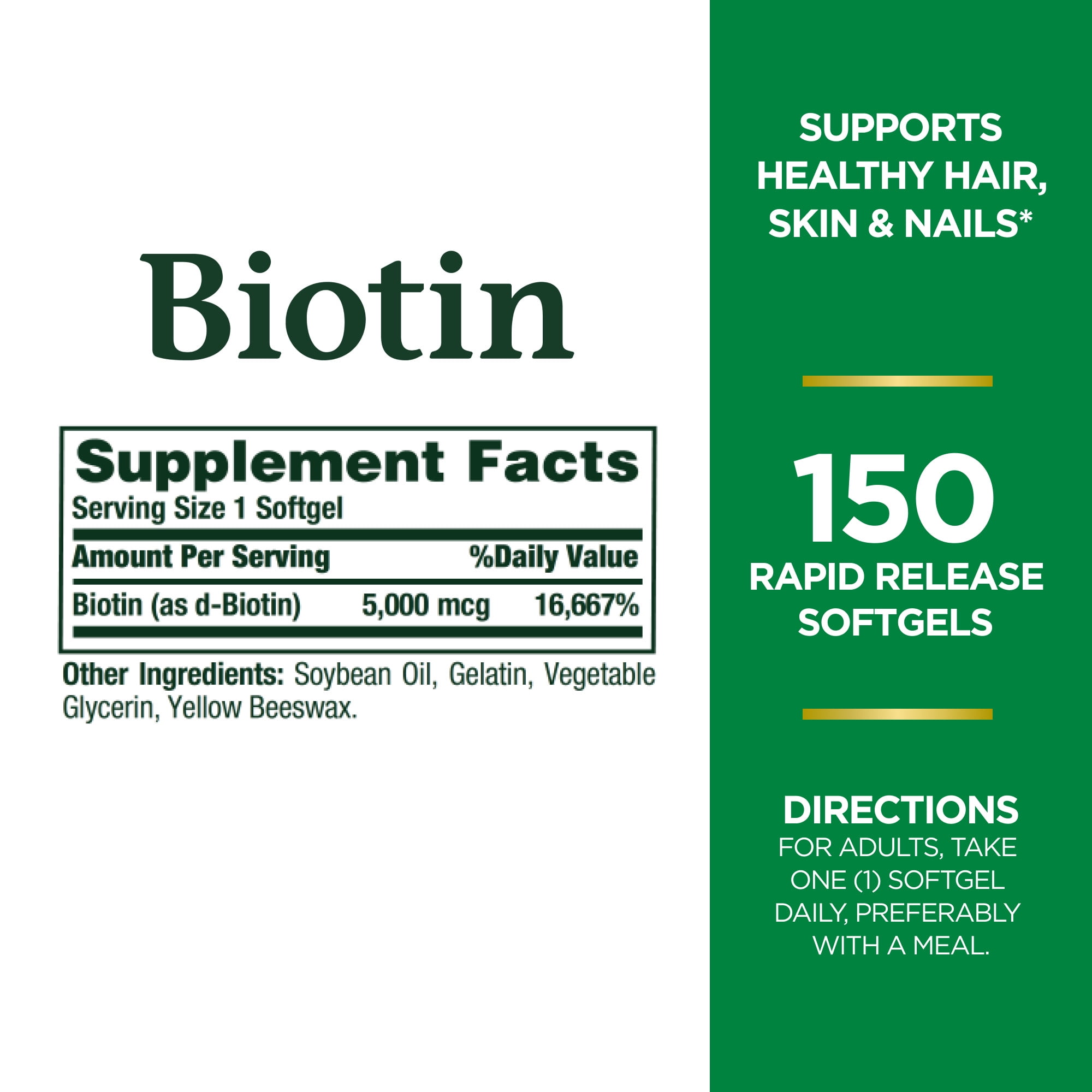 Nature's Bounty Biotin Softgels, 5,000 mcg, 150 Ct