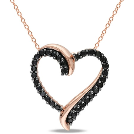 4/5 Carat T.G.W. Black Spinel Pink Rhodium-Plated Sterling Silver Heart Pendant, 18