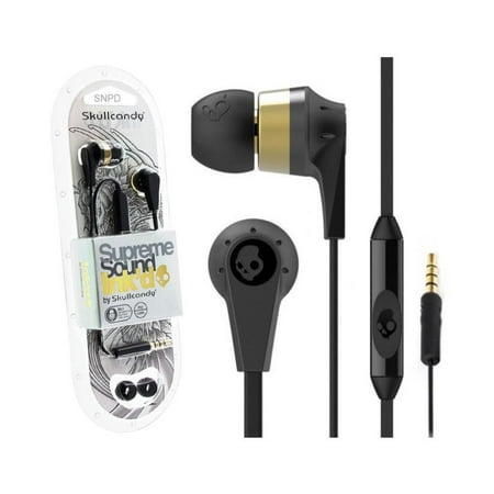 Skullcandy Gold/ Black S2IKDY-107 3.5mm Connector Ink'd 2.0 Earbud Headphones with (Best Skullcandy Earbuds With Mic)