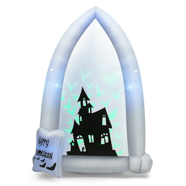 Patiojoy 7FT Halloween Inflatable Decoration Outdoor Blow Up Tombstone w/ Waterproof Air Blower Built-in LED Lights