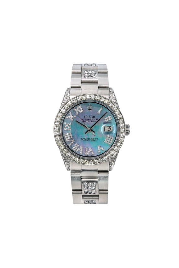 Pre-Owned Rolex Datejust Diamond Watch, 1601 36mm, Light Blue Mother of Pearl Diamond Dial With 6.75