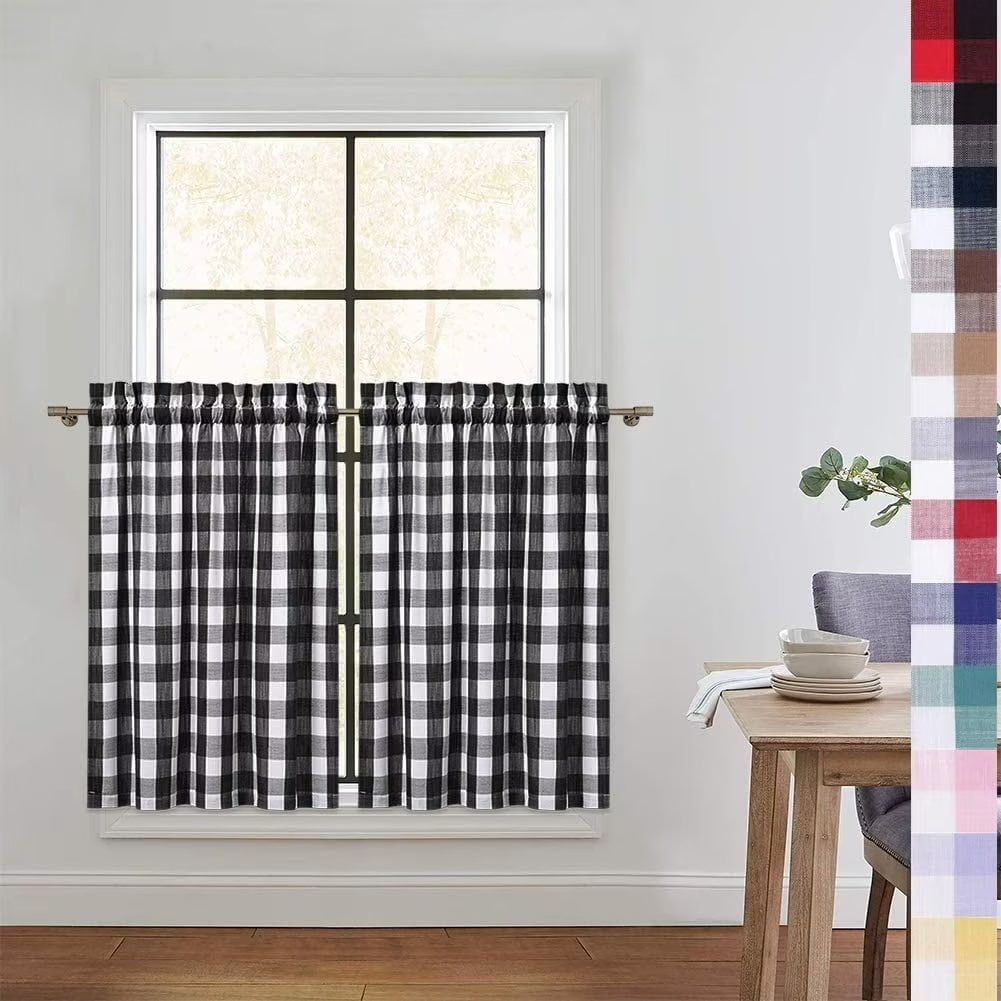 GlowSol Cafe Curtains 36 inches Length Farmhouse Buffalo Plaid Gingham