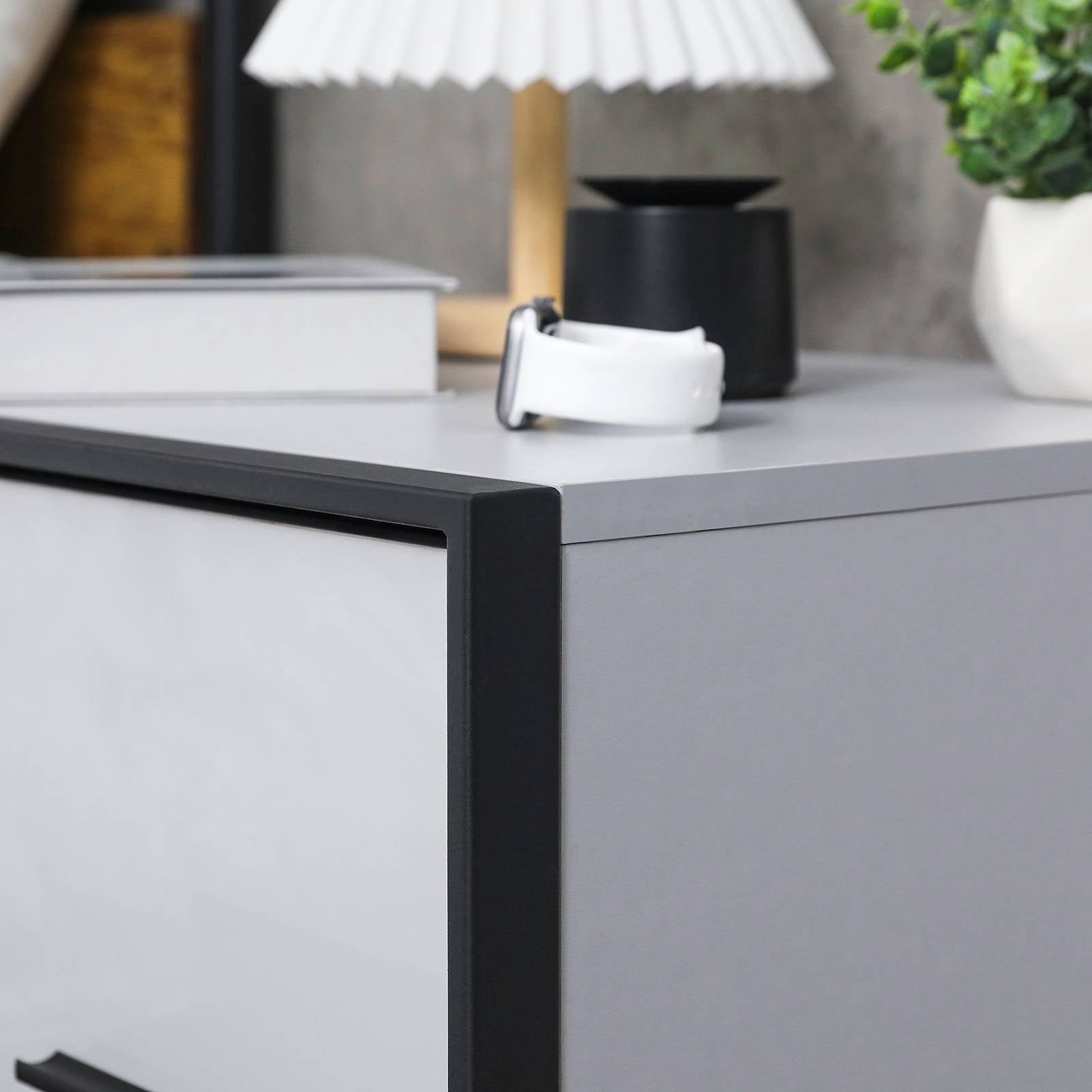 Hommpa LED Nightstand 2 Drawer Modern Bedside Table 3 Color Led Light Magnetic Auto Wireless Infrared Sensing Adjustable Brightness Gray Smart Night Stand with Metal Frame Side Table for Bedroom