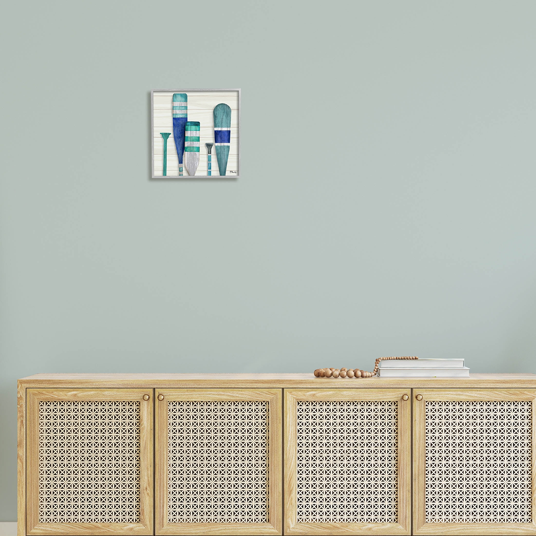 Stupell Industries Port Oars Blue Green Striped Patterns Graphic Art Gray Framed Art Print Wall Art, Design by Paul Brent