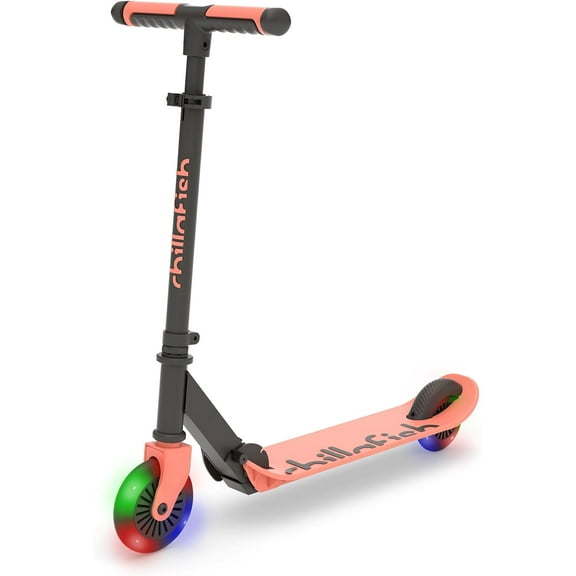 Chillafish Flexxi Mini GLOW Foldable Scooter for Kids Ages 5  – Light-Up Wheels, Integrated Brake, Adjustable & Portable, Flamingo