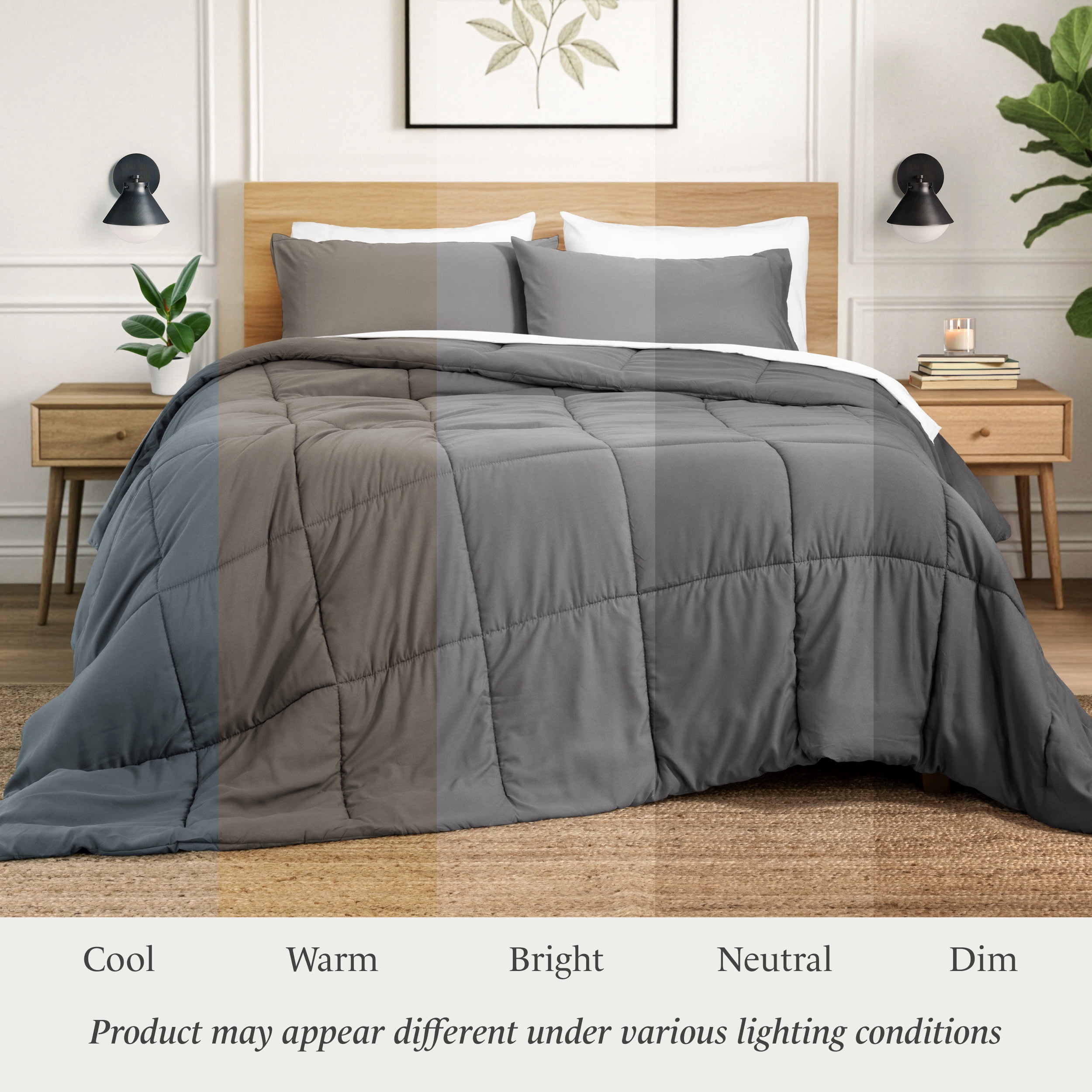 Ivy Union Comforter Set - Box Stitch - Easy Care Ultra-Soft Microfiber - All Season Warmth - Bedding Comforter - Cal King - Grey